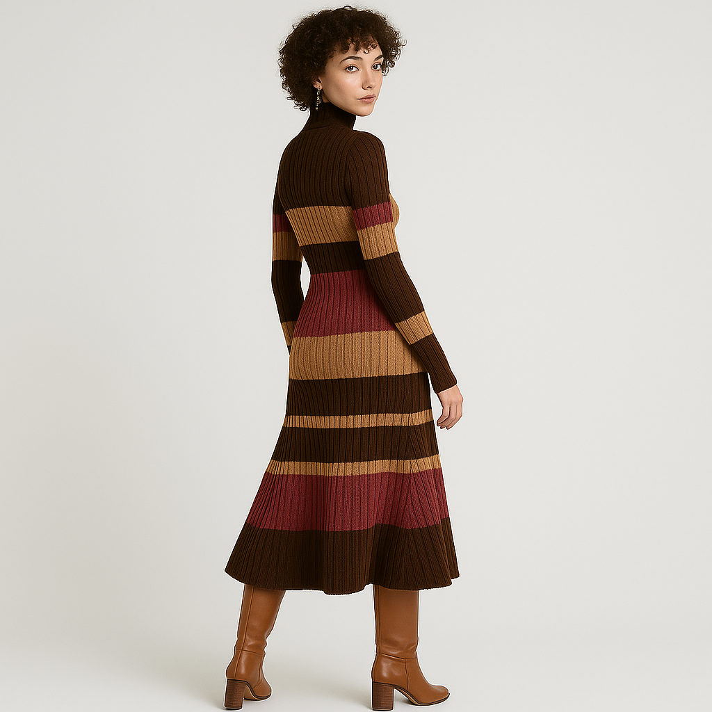 Helen | Colorblock-Strickkleid mit Stehkragen