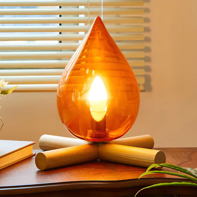 FlammeLys – Tischlampe mit Holzfuß und Flammeneffekt für eine Gemütliche Atmosphäre