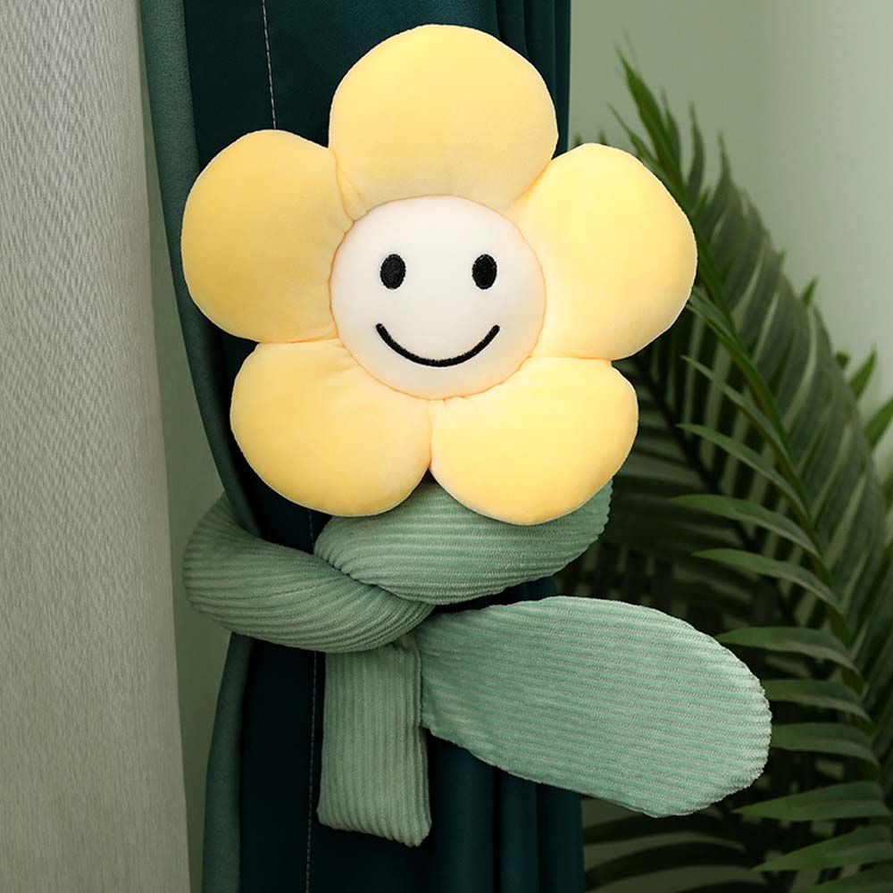 BlossomSmiles - Plüsch-blütenförmiger Smiley-Vorhangbinder