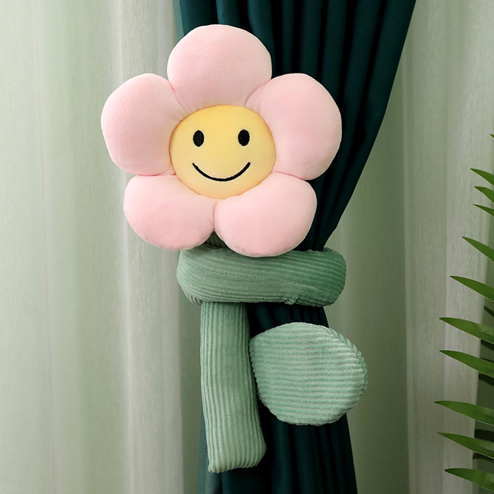 BlossomSmiles - Plüsch-blütenförmiger Smiley-Vorhangbinder