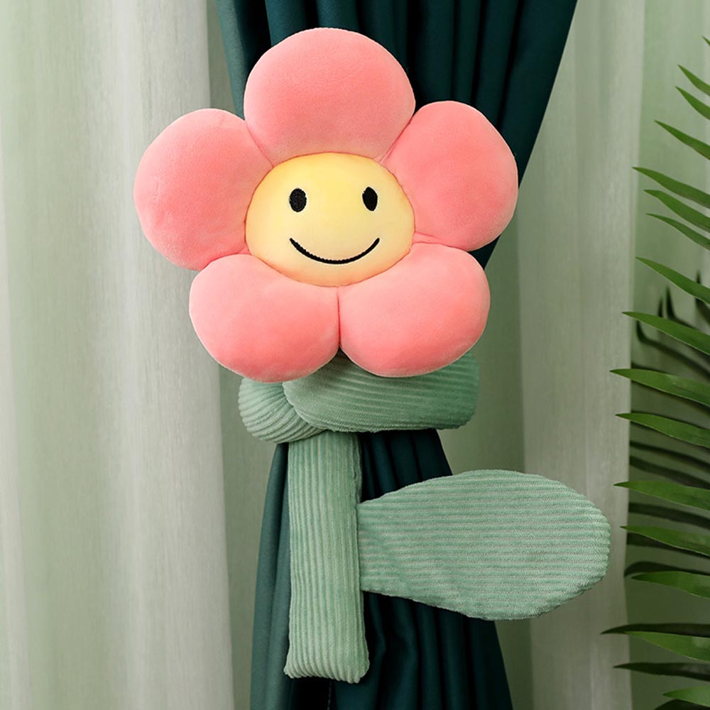 BlossomSmiles - Plüsch-blütenförmiger Smiley-Vorhangbinder
