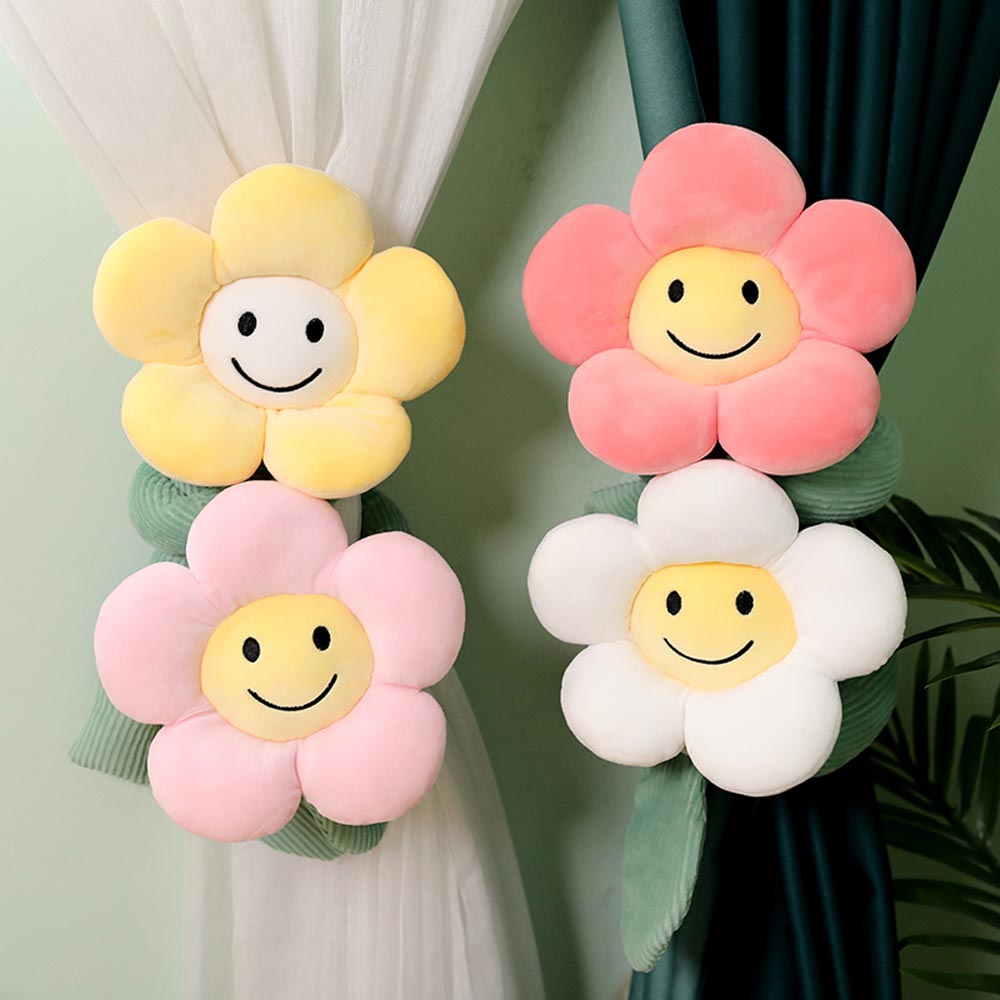 BlossomSmiles - Plüsch-blütenförmiger Smiley-Vorhangbinder