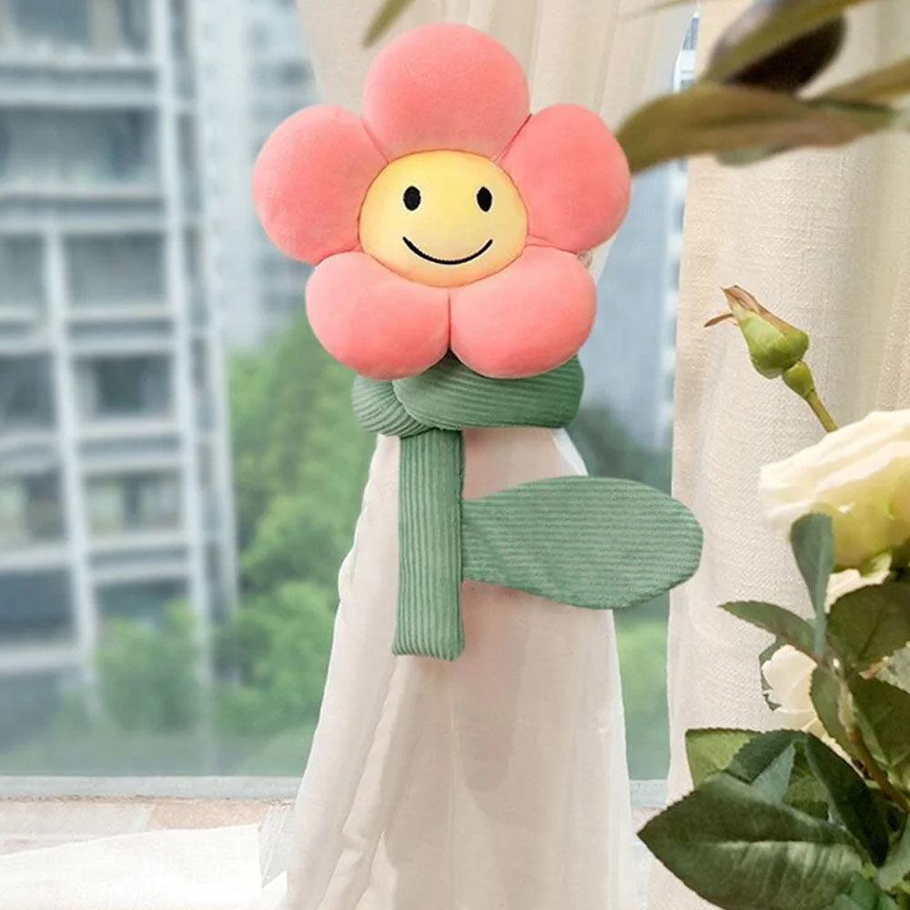BlossomSmiles - Plüsch-blütenförmiger Smiley-Vorhangbinder