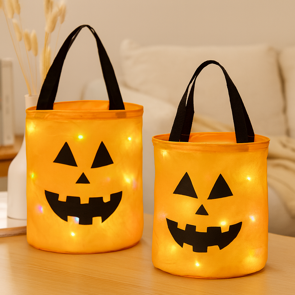 Lanora | Halloween Kürbis-Tragetaschen-Set mit leuchtenden Kürbissen