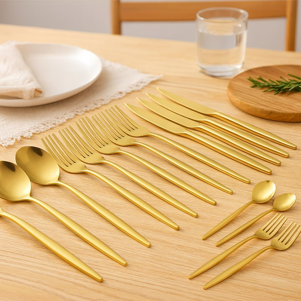 Lunarex | 30-teiliges goldenes Edelstahl-Besteckset
