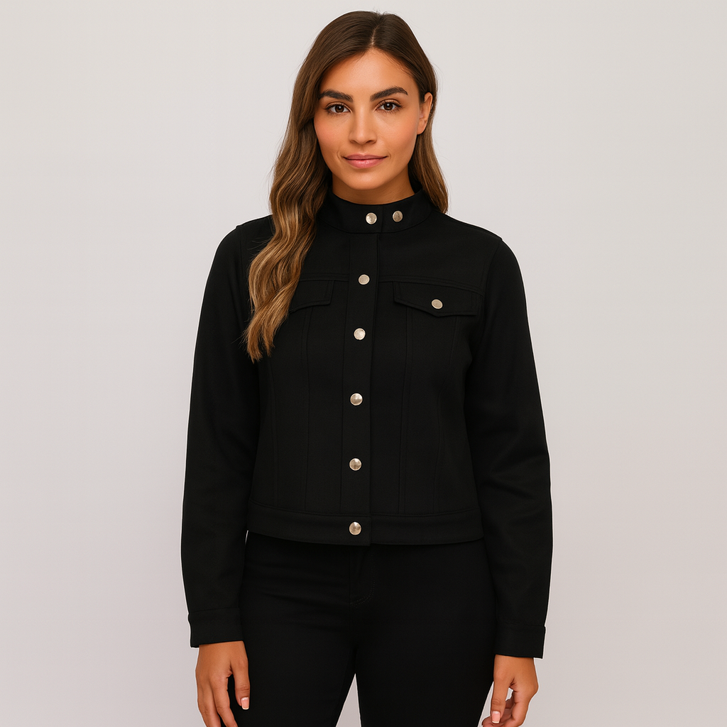 Mara | Elegante Damen-Veloursjacke mit Stehkragen und Knopfleiste