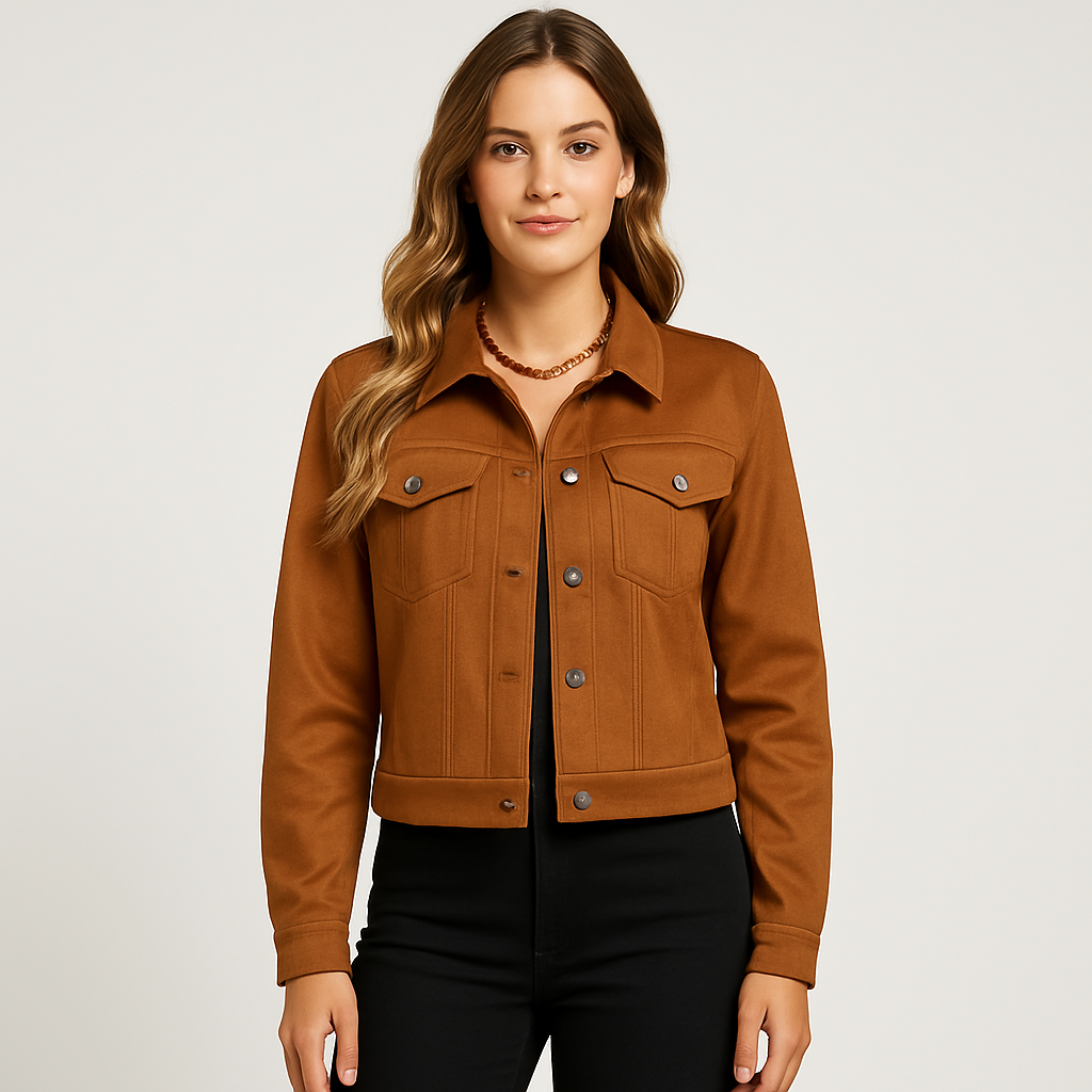 Mara | Elegante Damen-Veloursjacke mit Stehkragen und Knopfleiste