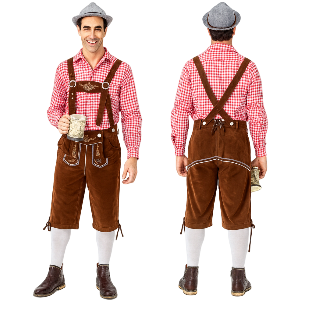 Herren Kniehose – leichte Trachtenhose mit Hosenträgern und Stickereien fürs Oktoberfest