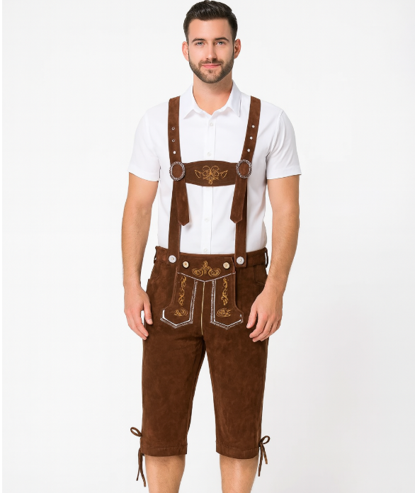Herren Kniehose – leichte Trachtenhose mit Hosenträgern und Stickereien fürs Oktoberfest