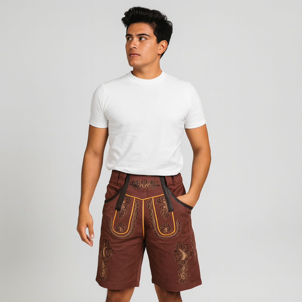Kniebundlederhose Herren – Traditionelle Trachtenhose mit Stickerei & Schnürung fürs Oktoberfest