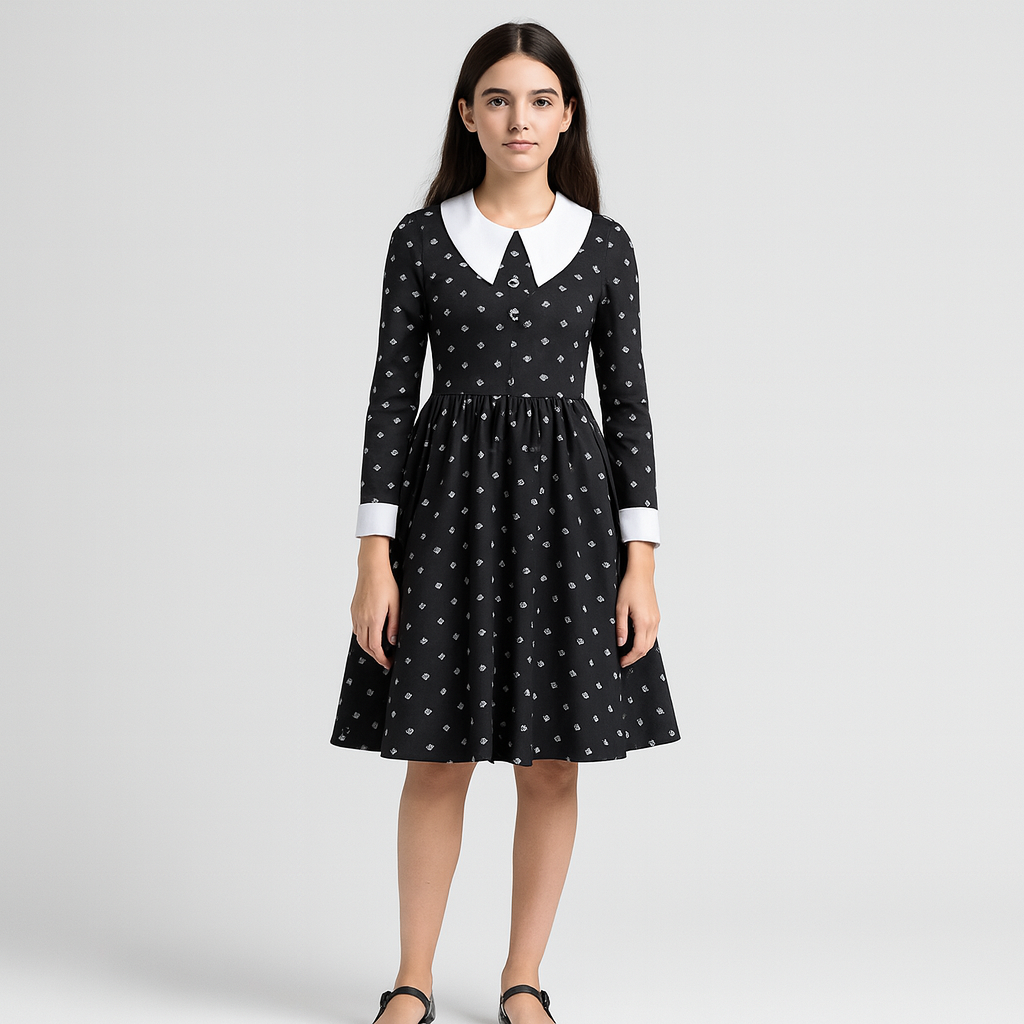 Nythera | Gothic Cosplay Netzkleid mit Lagenkragen