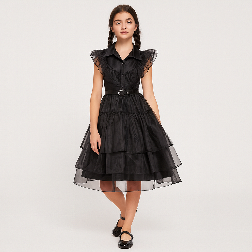 Nythera | Gothic Cosplay Netzkleid mit Lagenkragen