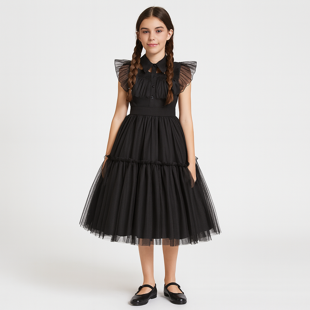 Nythera | Gothic Cosplay Netzkleid mit Lagenkragen