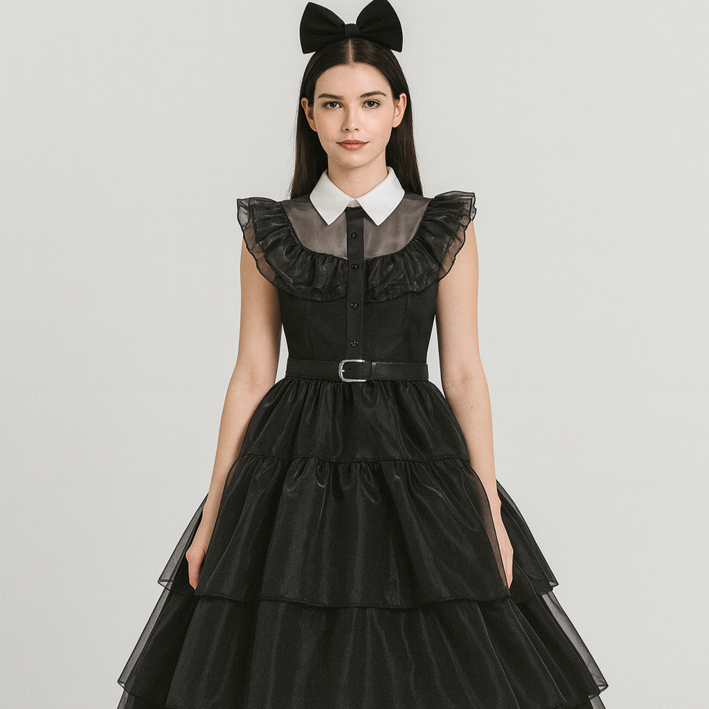Nythera | Gothic Cosplay Netzkleid mit Lagenkragen