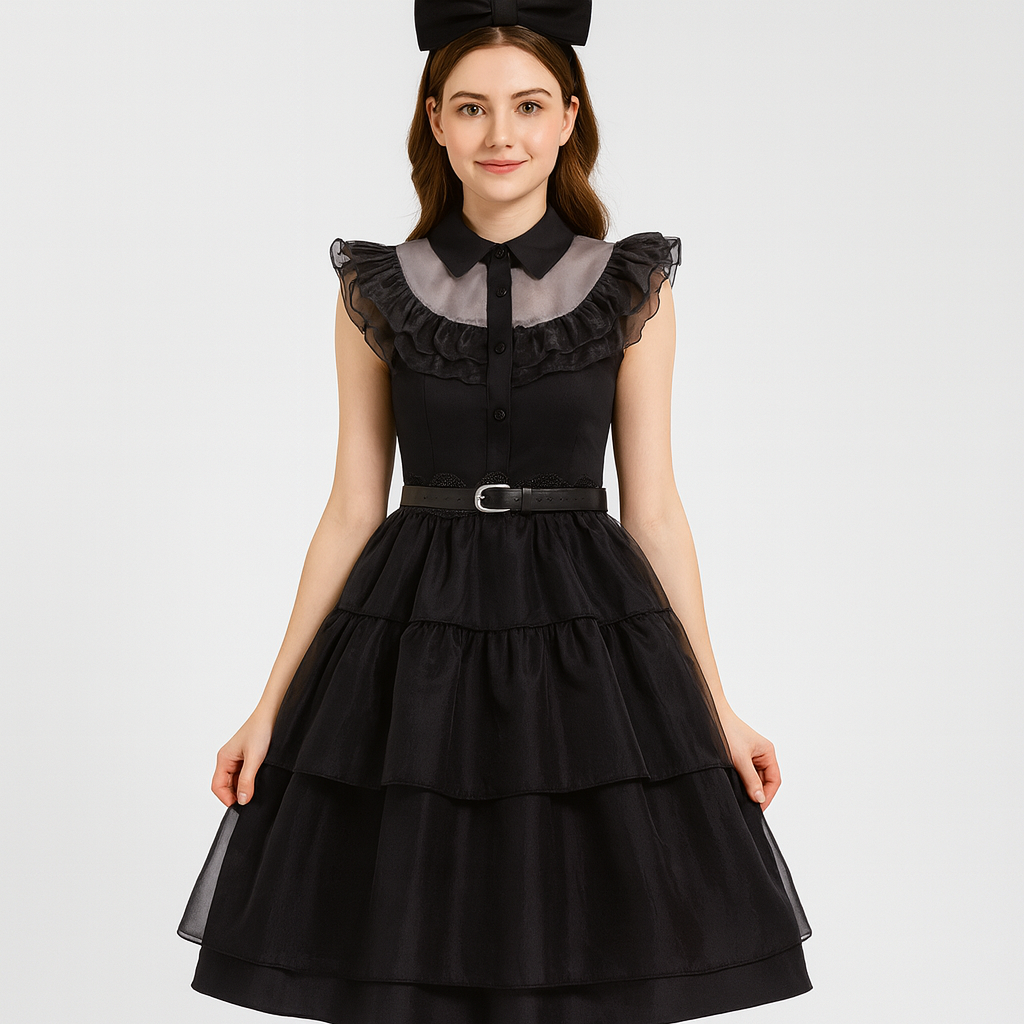 Nythera | Gothic Cosplay Netzkleid mit Lagenkragen