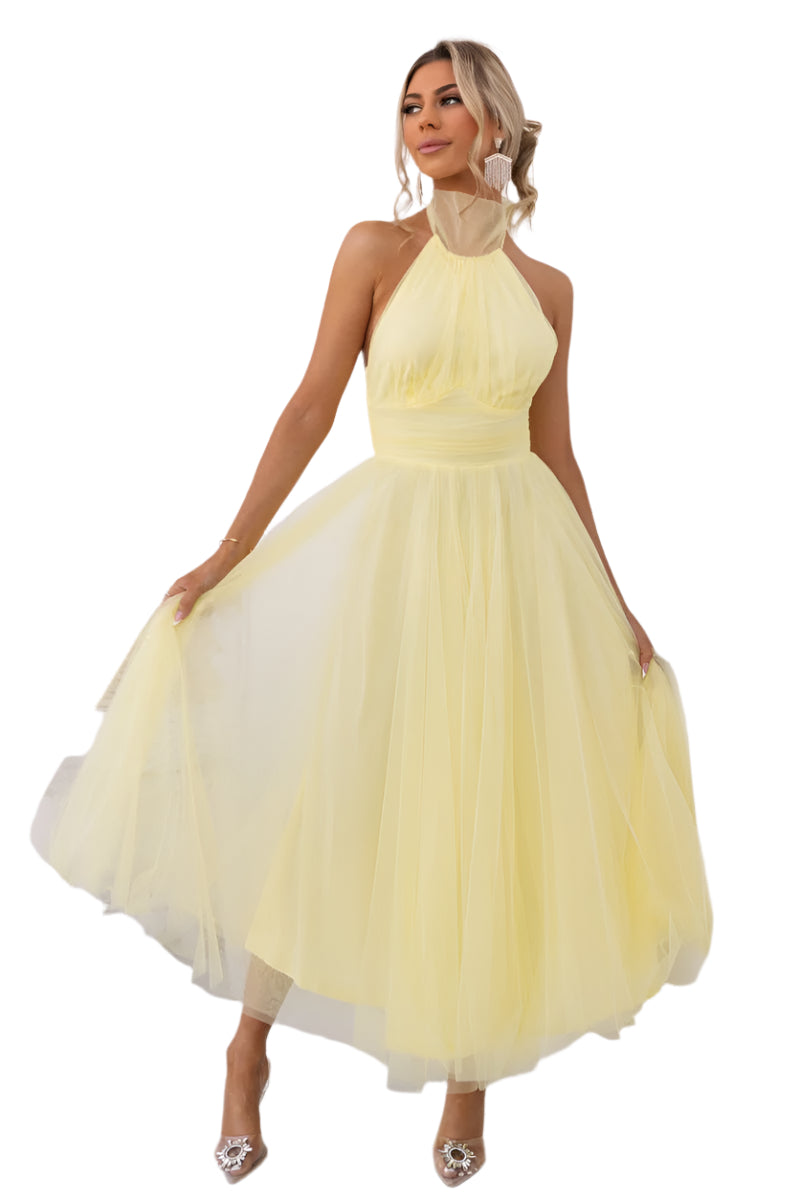 Precella - Elegantes Midi-Kleid aus Tüll mit offener Rückseite