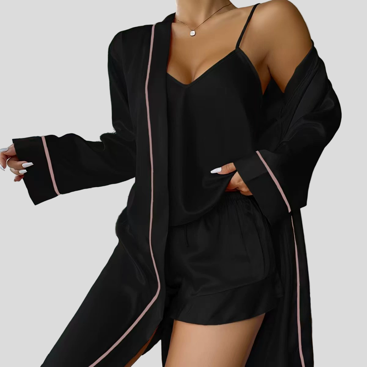 3-teiliges Satin-Pyjama-Set für Damen