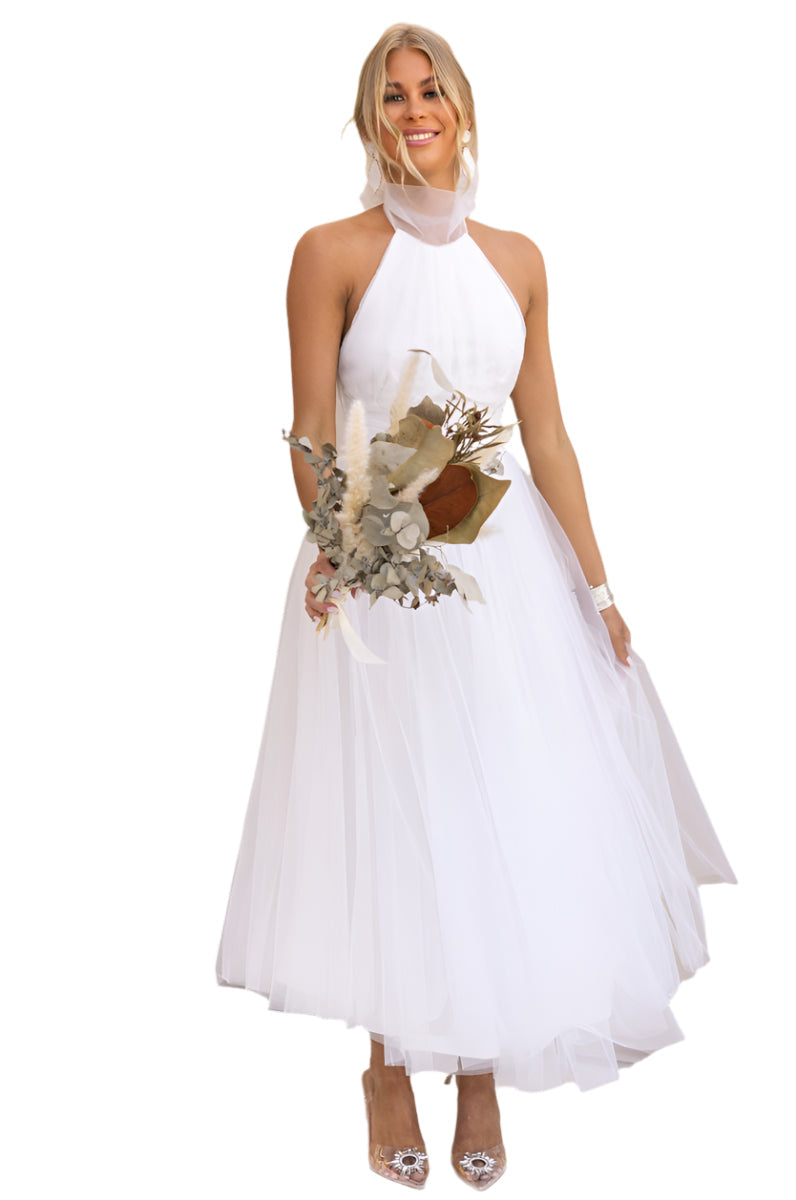 Precella - Elegantes Midi-Kleid aus Tüll mit offener Rückseite