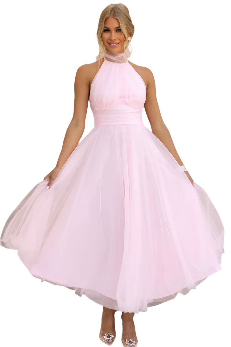 Precella - Elegantes Midi-Kleid aus Tüll mit offener Rückseite