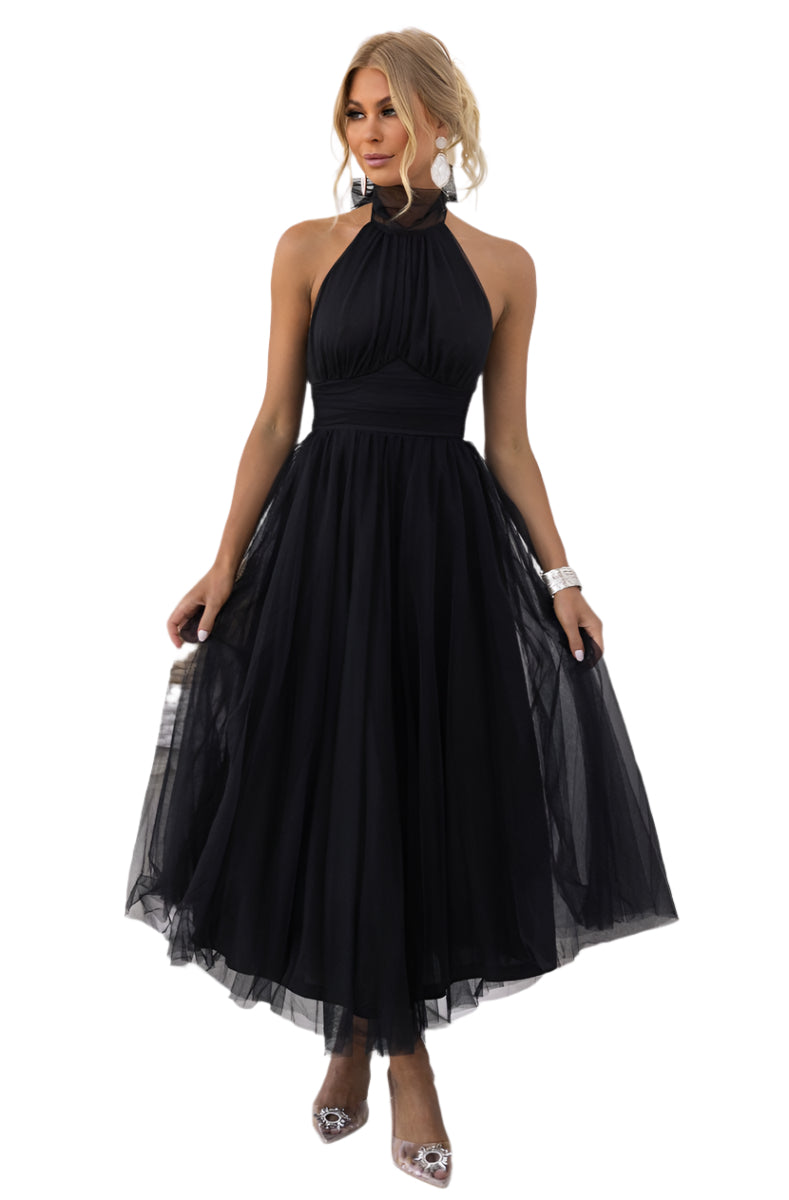 Precella - Elegantes Midi-Kleid aus Tüll mit offener Rückseite