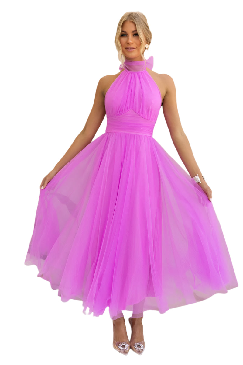 Precella - Elegantes Midi-Kleid aus Tüll mit offener Rückseite