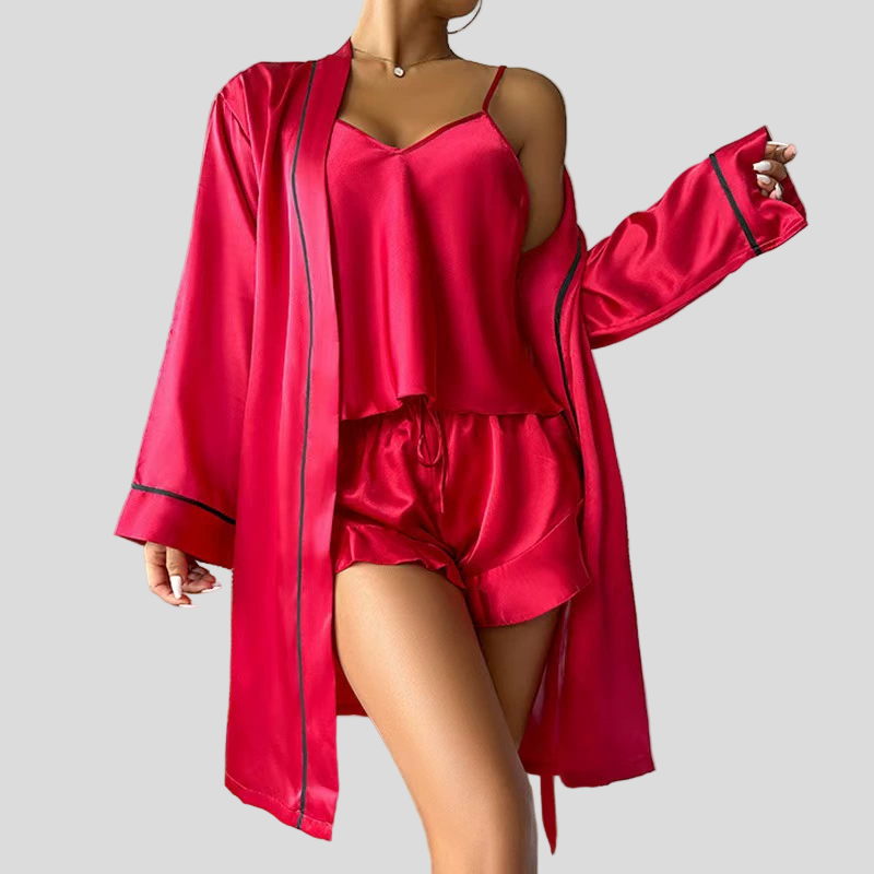 3-teiliges Satin-Pyjama-Set für Damen