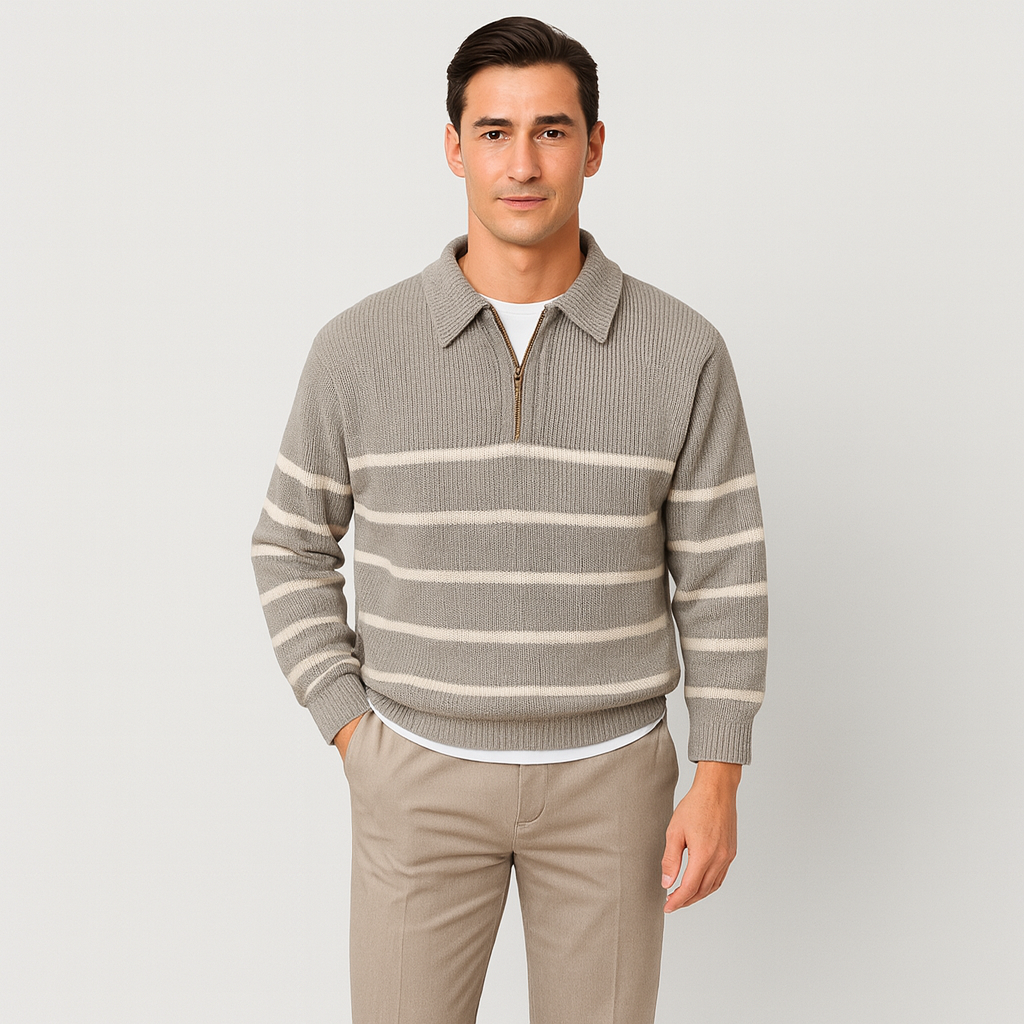 Rheon | Gestreifter Reißverschlusspullover