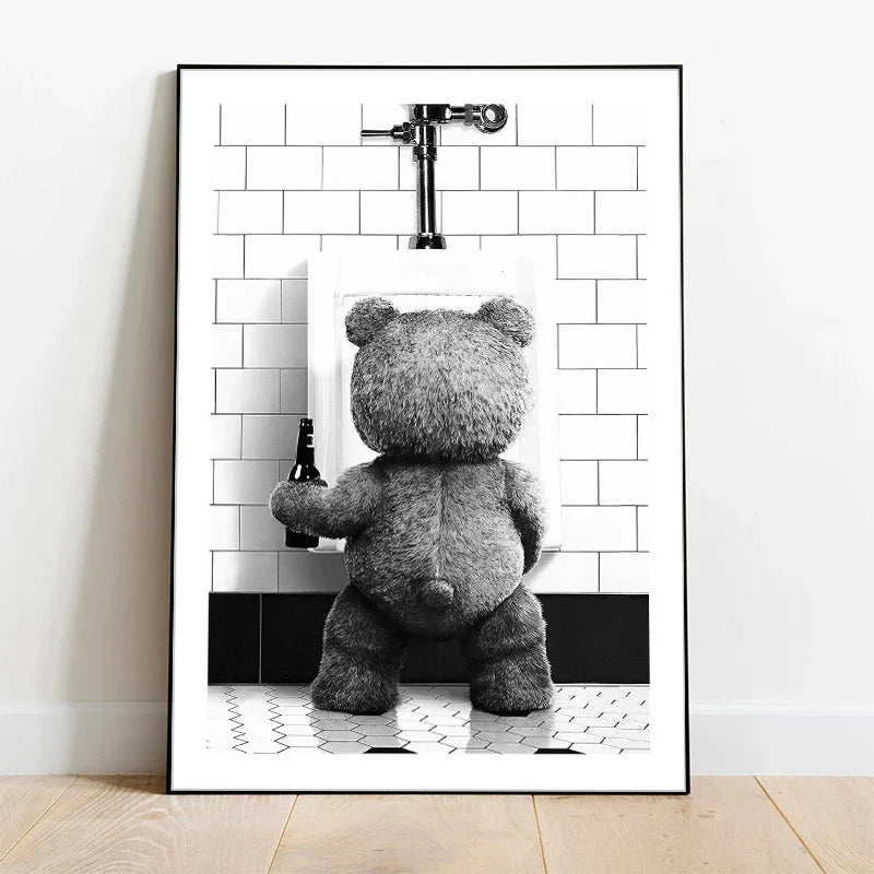 FunBear - Originales Poster für das Badezimmer in Schwarz und Weiß