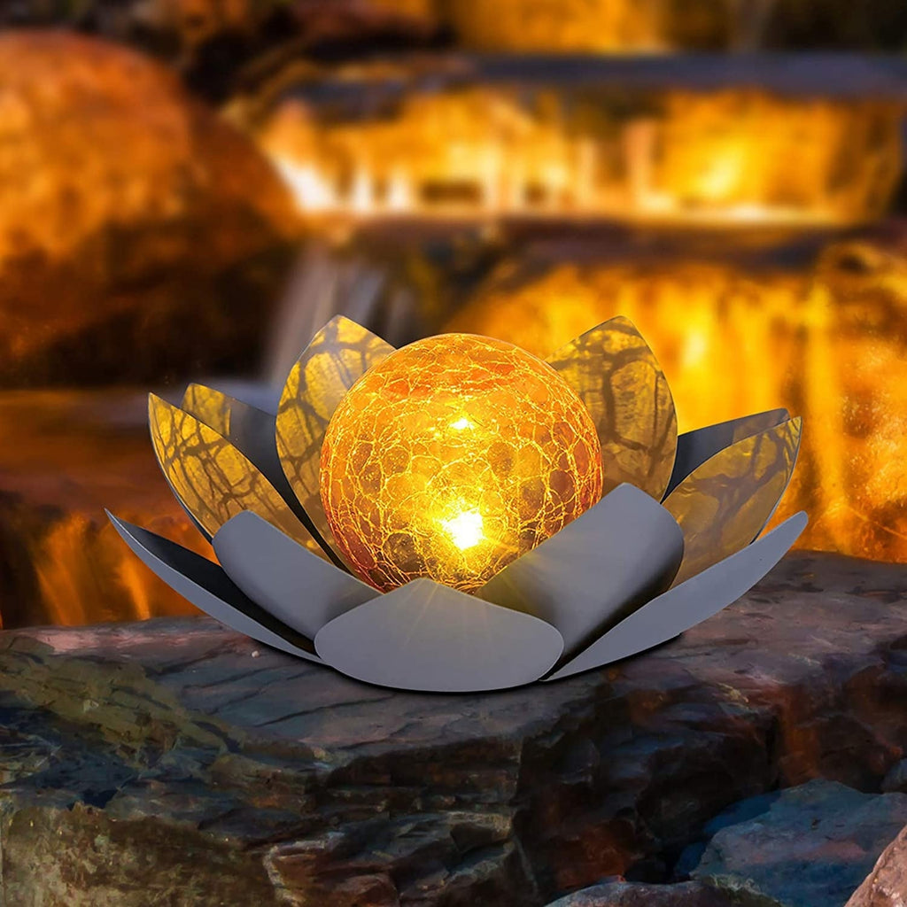 LumaLotus - Solarbetriebene Lotus-Havelleuchten mit knisterndem Glaszentrum