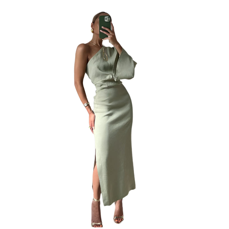 Camille Midikleid mit einem Ärmel – Schickes asymmetrisches Kleid