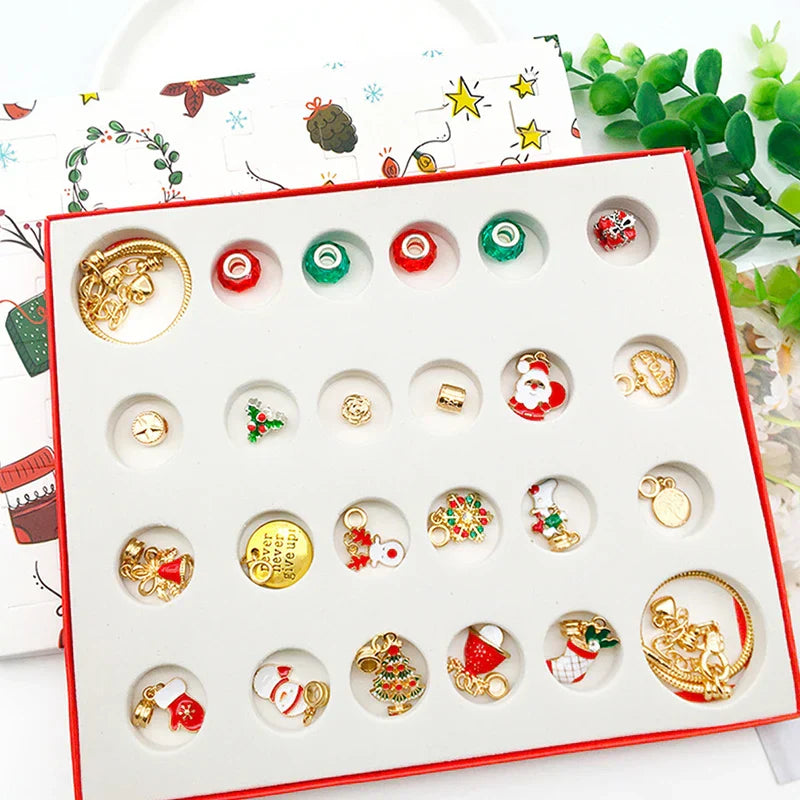 24 Advent Überraschungen Blinde Box Set Weihnachts Charms Armband DIY Set