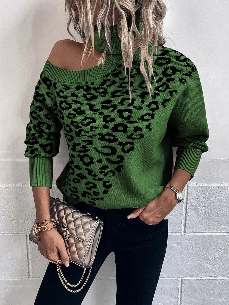 WildChic Off-Shoulder Pullover mit Leopardenmuster