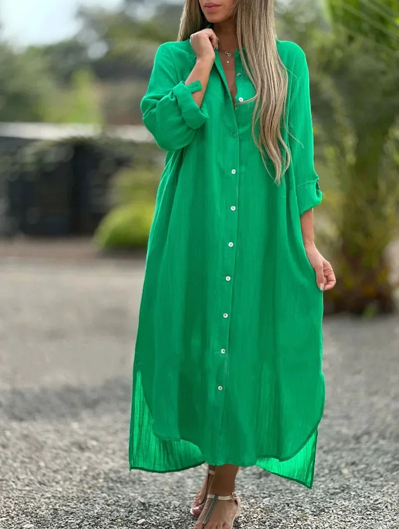 Ruth - Vielseitiges langärmeliges Maxikleid mit Knopfleiste