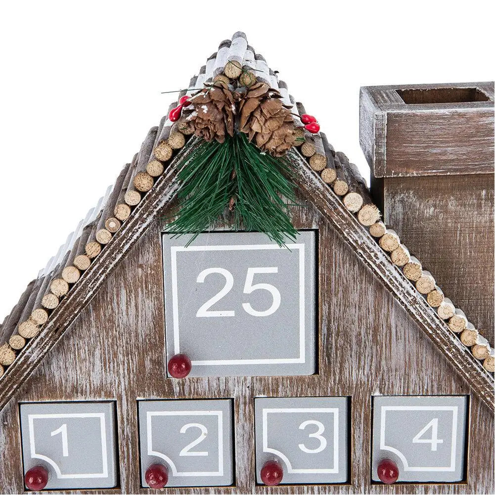 Holz-Adventskalender mit 25 Aufbewahrungsfächern im Form eines Weihnachtshauses