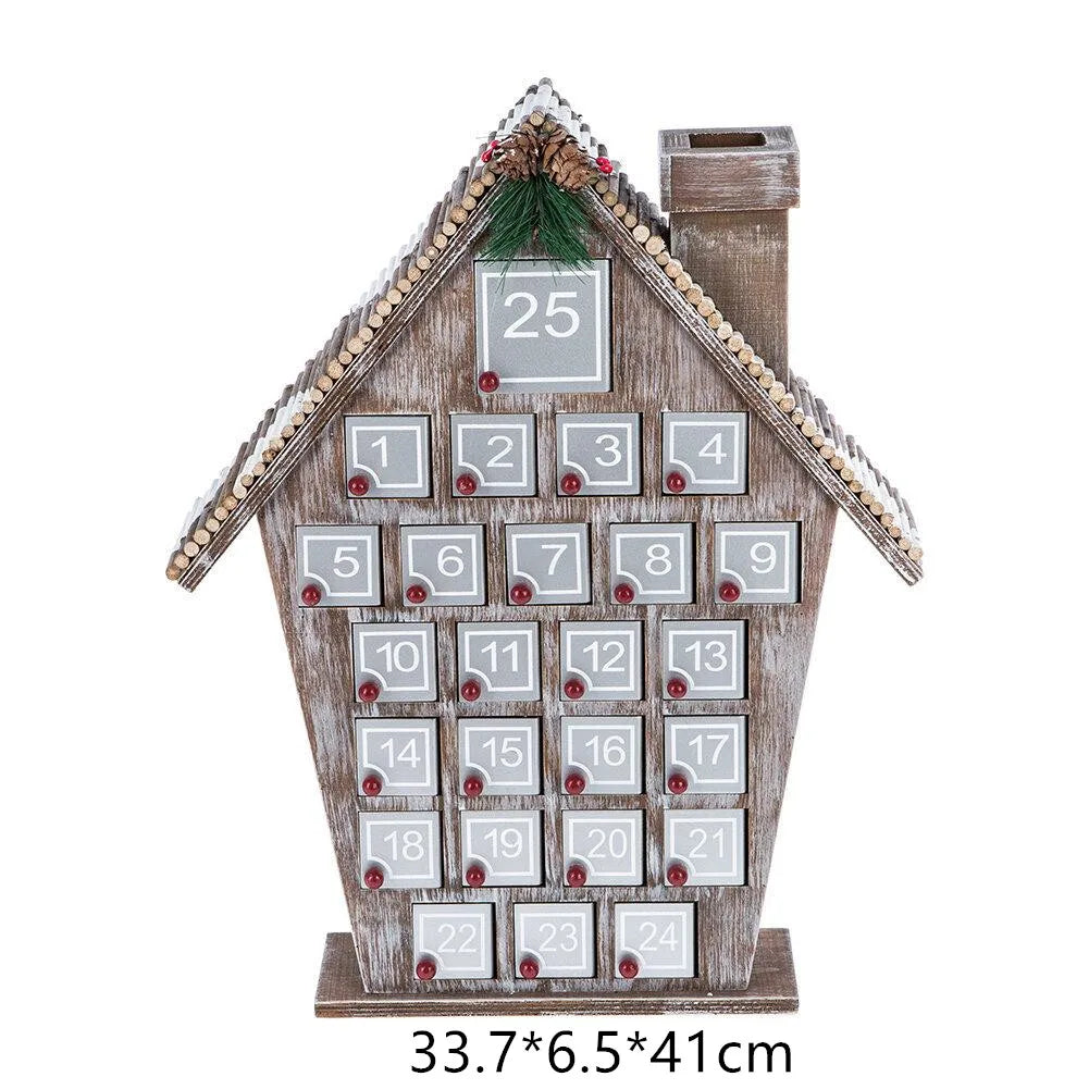 Holz-Adventskalender mit 25 Aufbewahrungsfächern im Form eines Weihnachtshauses