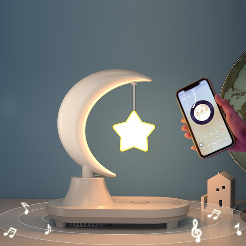 LunaTune – Kabellose Mondlicht Tischlampe mit Bluetooth-Lautsprecher und Ladefunktion