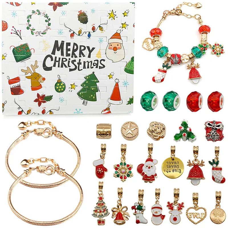 24 Advent Überraschungen Blinde Box Set Weihnachts Charms Armband DIY Set