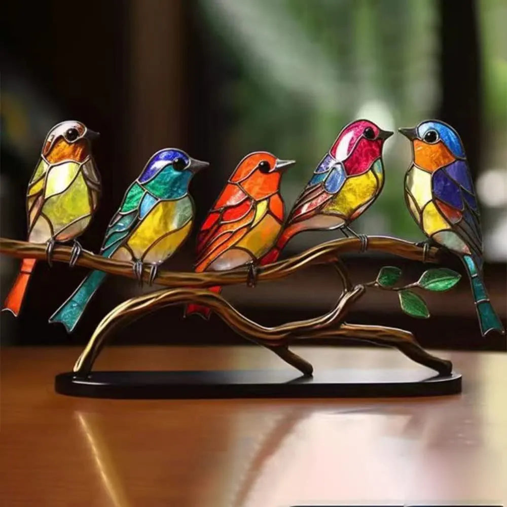 ElegantAviary | Bunte Vögel auf Ast Schreibtischornamente