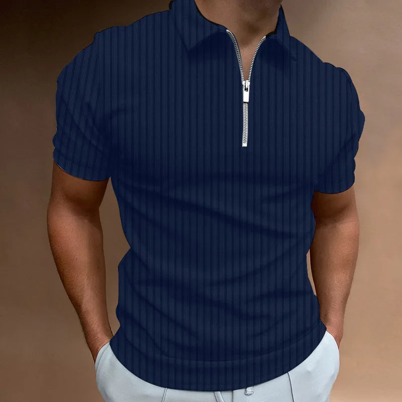 Herren Fashion Stripe Zipper Polo Shirt