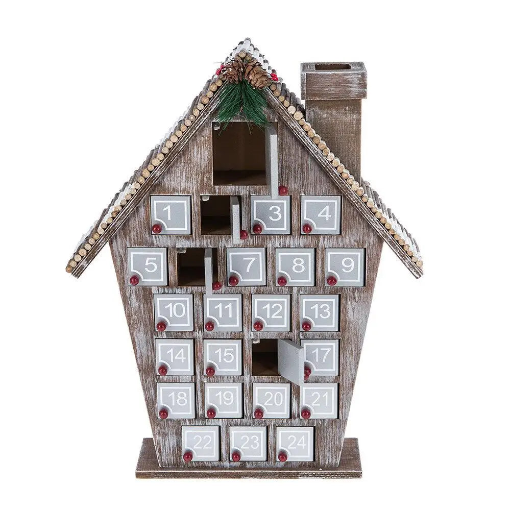 Holz-Adventskalender mit 25 Aufbewahrungsfächern im Form eines Weihnachtshauses