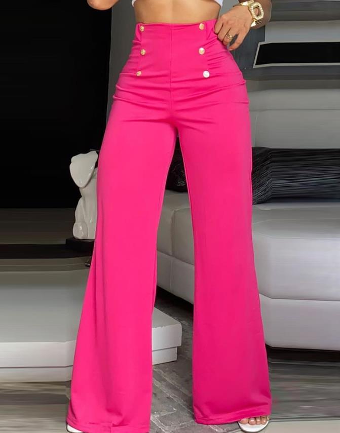 Emilia – Hochtaillierte Hose mit weitem Bein und Knöpfen