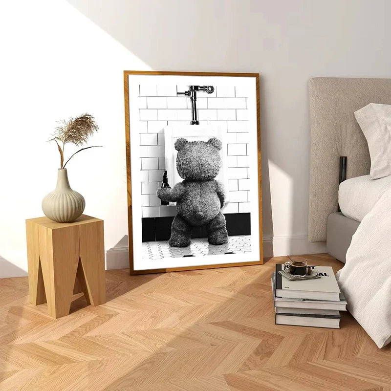 FunBear - Originales Poster für das Badezimmer in Schwarz und Weiß