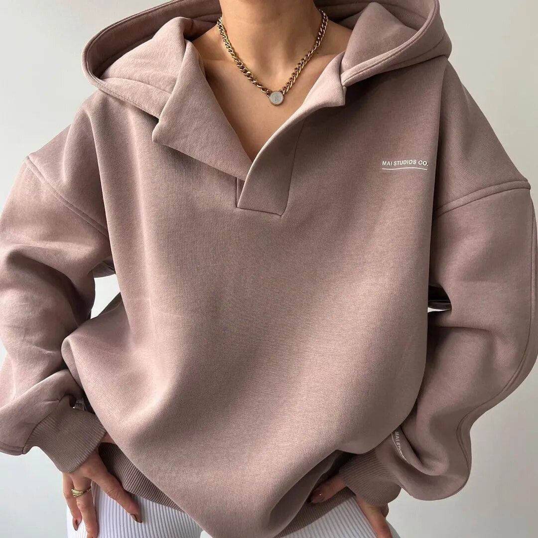 Emily - Hygglicher Hoodie im Henley-Stil für Frauen