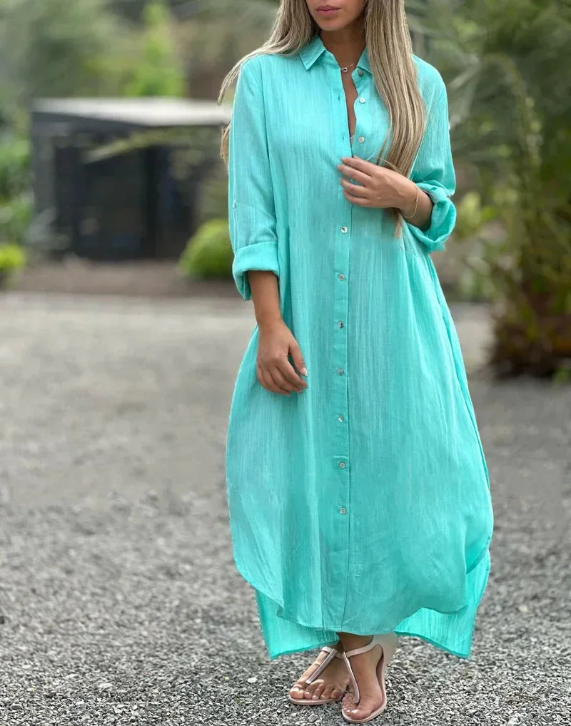 Ruth - Vielseitiges langärmeliges Maxikleid mit Knopfleiste