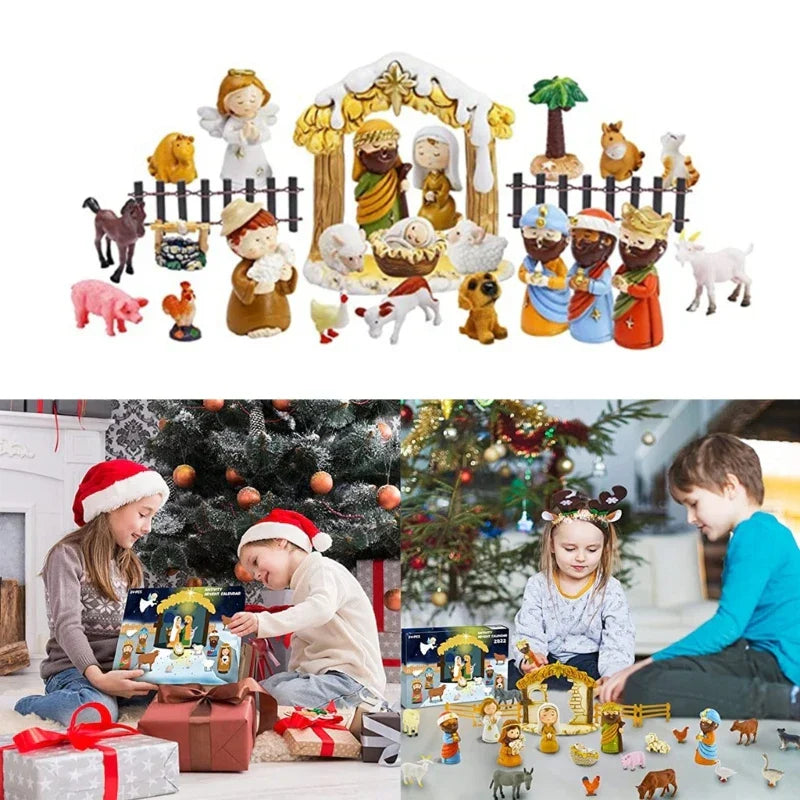 Krippen Adventskalender 24 Harz Miniaturen der Heiligen Familie