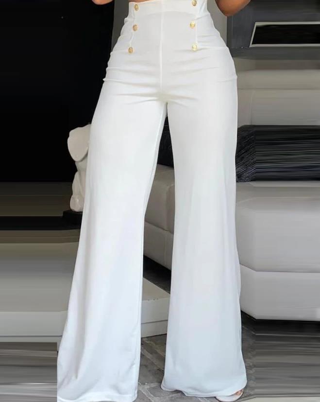 Emilia – Hochtaillierte Hose mit weitem Bein und Knöpfen