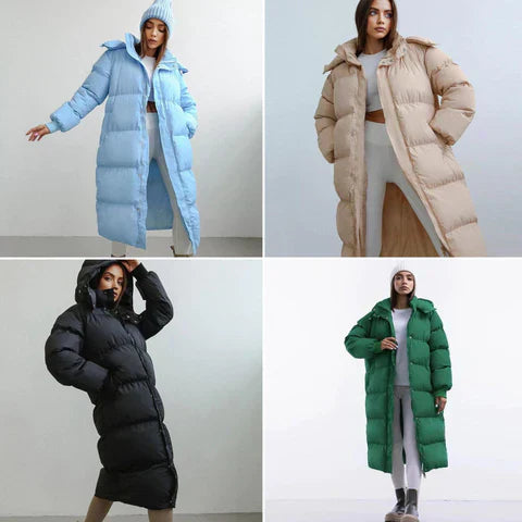Izabela - Übergroße lange Pufferjacke mit Kapuze