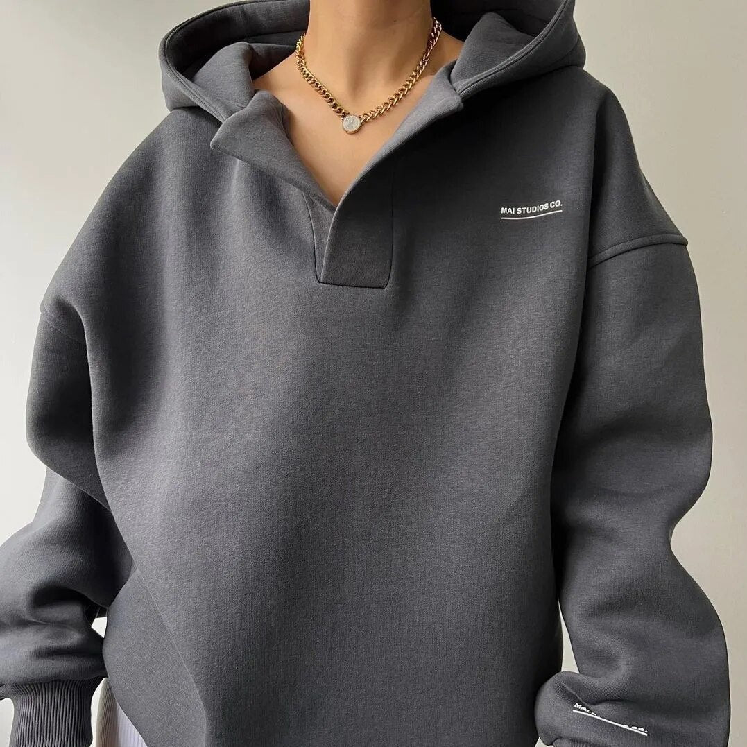Emily - Hygglicher Hoodie im Henley-Stil für Frauen