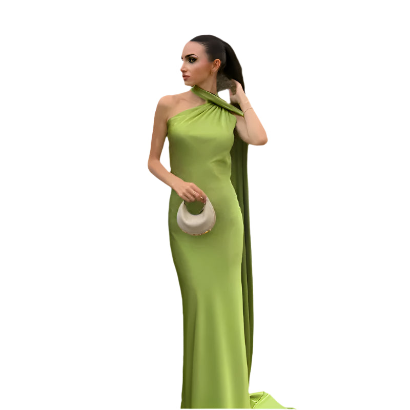 Elégance Nocturne – Elegantes Abendkleid mit Bindeschnitt und offenem Rücken