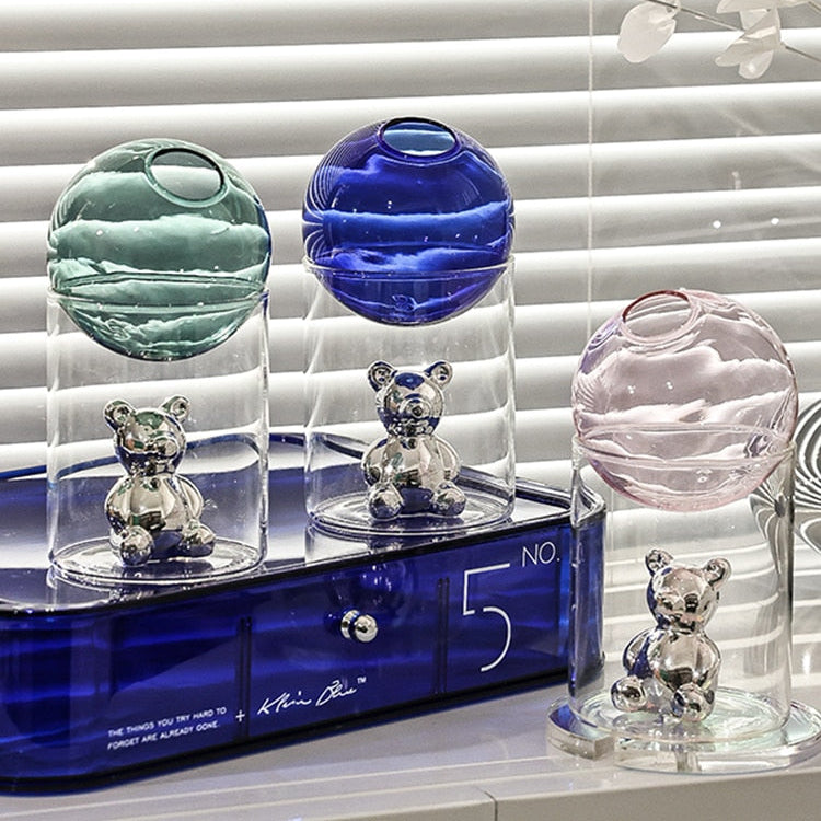 BearBliss - Dekoratives Glasvasen-Set mit niedlichen Bärenfiguren